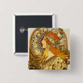 Alfonse Mucha Zodiac Art Nouveau Woman Button (Vorne & Hinten)