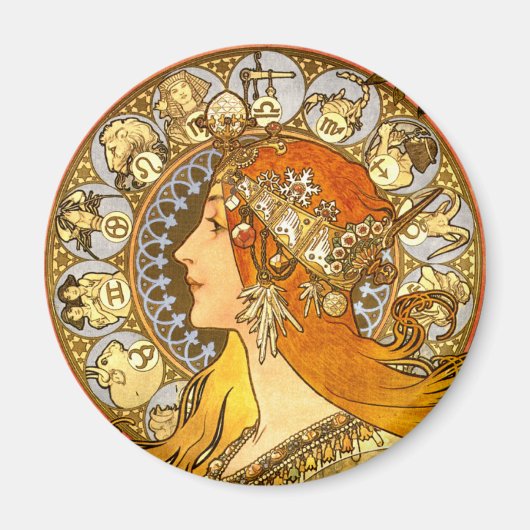 Alfonse Mucha Zodiac Art Nouveau Woman Magnet (Vorne)