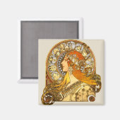 Alfonse Mucha Zodiac Art Nouveau Woman Magnet (Vorderseite/Rückseite)
