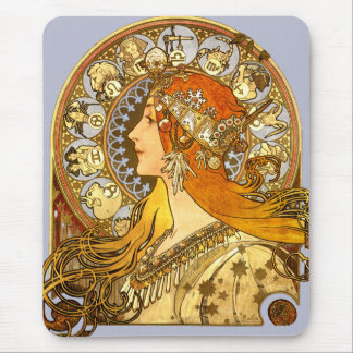 Alfonse Mucha Zodiac Art Nouveau Woman Mousepad