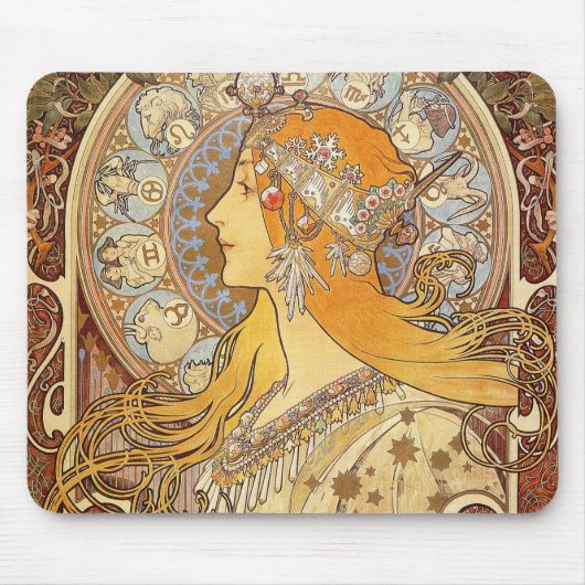 Alfonse Mucha Zodiac Art Nouveau Woman Mousepad (Vorne)