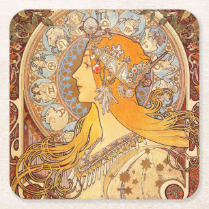 Alfonse Mucha Zodiac Art Nouveau Woman Rechteckiger Pappuntersetzer