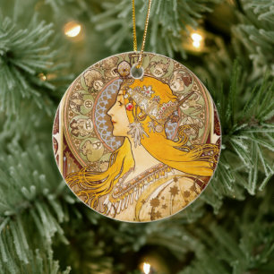 Alfonse Mucha Zodiac Woman Art Nouveau Keramik Ornament