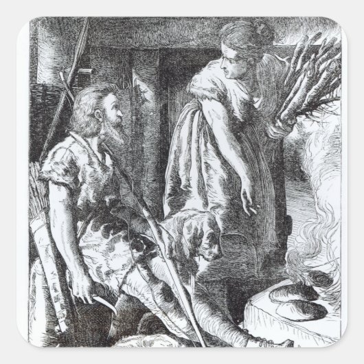 Alfred in der Neat-Herd-Hütte Quadratischer Aufkleber (Vorderseite)