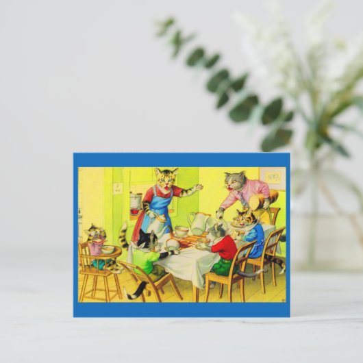 Alfred Mainzer cats Dinner Desaster Postkarte (Stehend Vorderseite)