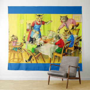 Alfred Mainzer cats Dinner Desaster Print Wandteppich