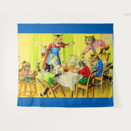 Alfred Mainzer cats Dinner Desaster Print Wandteppich (Vorderseite (Horizontal))