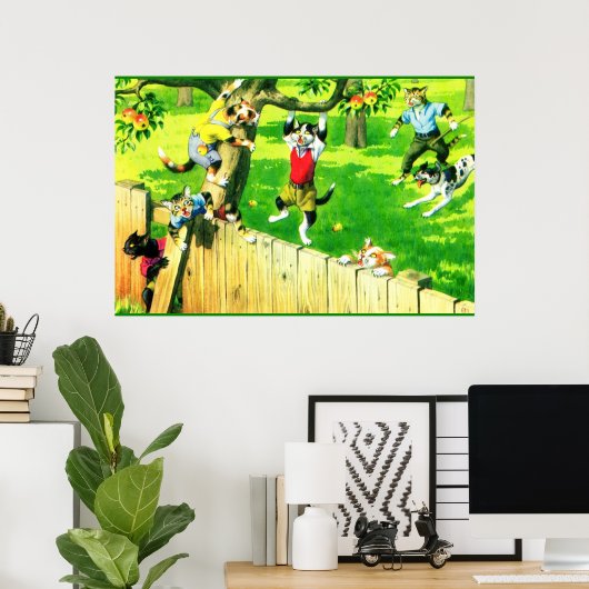 Alfred Mainzer-Katzen klettern auf einen Apfelbaum Poster (Heimbüro)