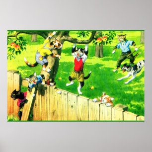 Alfred Mainzer-Katzen klettern auf einen Apfelbaum Poster