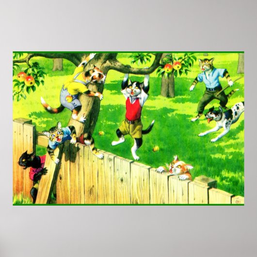 Alfred Mainzer-Katzen klettern auf einen Apfelbaum Poster (Vorne)