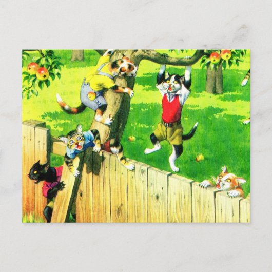 Alfred Mainzer-Katzen klettern auf einen Apfelbaum Postkarte (Vorderseite)