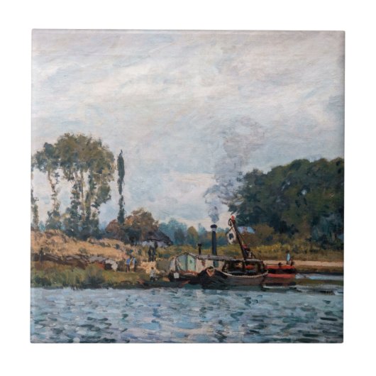Alfred Sisley - Boote an der Schleuse Bougival Fliese (Vorderseite)