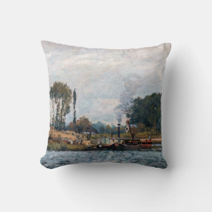 Alfred Sisley - Boote an der Schleuse von Bougival Kissen