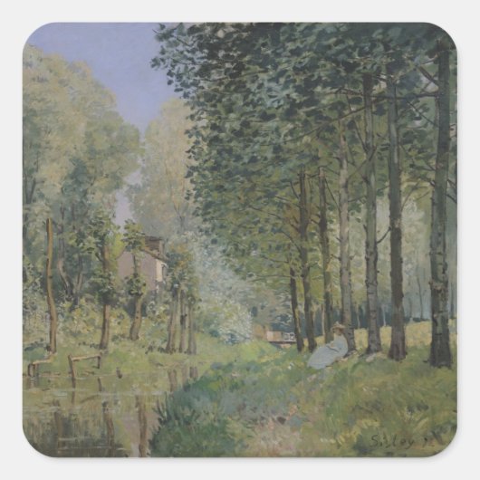 Alfred Sisley | Die Erholung durch den Stream Quadratischer Aufkleber (Vorderseite)