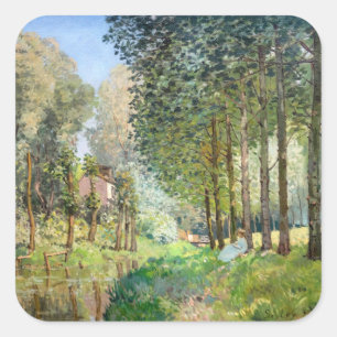 Alfred Sisley - Erholung entlang der Straße Quadratischer Aufkleber