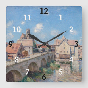 Alfred-Sisley-Gemälde - Le Pont de Moret Quadratische Wanduhr