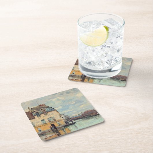 Alfred Sisley - Hochwasser in Port-Marly 1872 Rechteckiger Pappuntersetzer (Vor Ort)