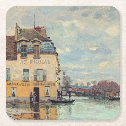 Alfred Sisley - Hochwasser in Port-Marly 1872 Rechteckiger Pappuntersetzer (Vorderseite)