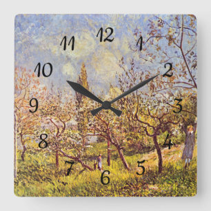 Alfred Sisley Orchard im Frühjahr Quadratische Wanduhr