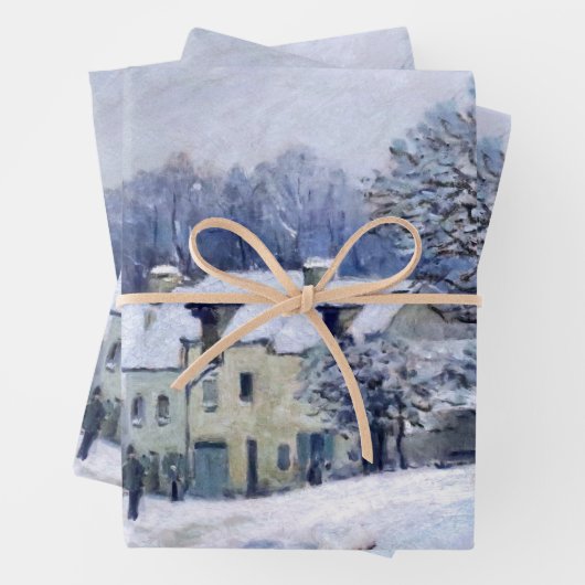 Alfred Sisley - Place Chenil in Marly, Schneeeffek Geschenkpapier Set (Beispiel)
