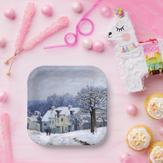 Alfred Sisley - Place Chenil in Marly, Schneeeffek Pappteller (Party)