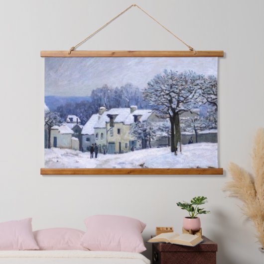 Alfred Sisley - Place Chenil in Marly, Schneeeffek Wandteppich Mit Holzrahmen (Schlafzimmer)