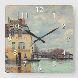 Alfred Sisley - Überschwemmung in Port-Marly 1872 Quadratische Wanduhr