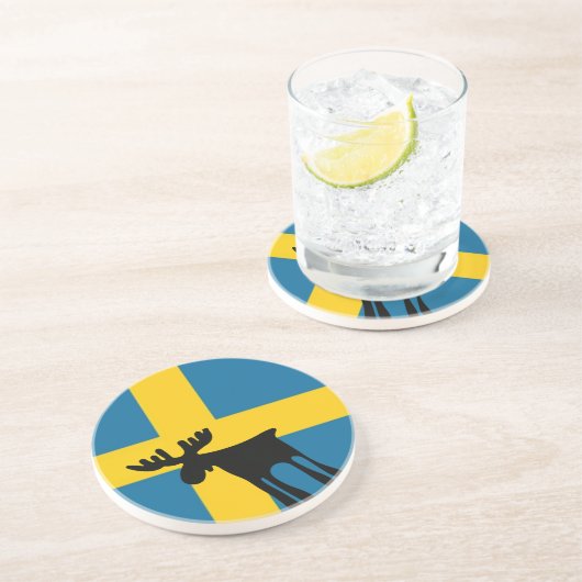 Älg / Moose med Svenska flaggan Sandstein Untersetzer (Seite)