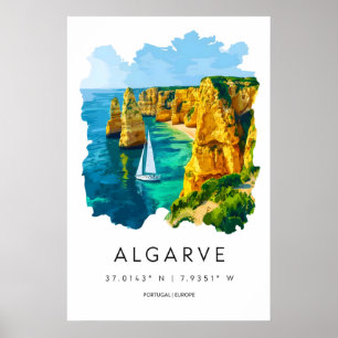 Algarve Aquarell Vintage Reiseposter Skifahren Poster