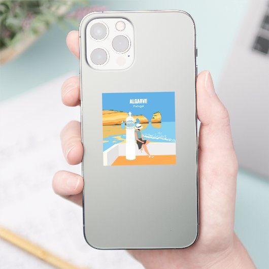 Algarve Beach Girl Reisen Vintag Aufkleber (Telefon)