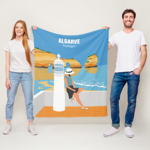 Algarve Beach Girl Reisen Vintag Fleecedecke