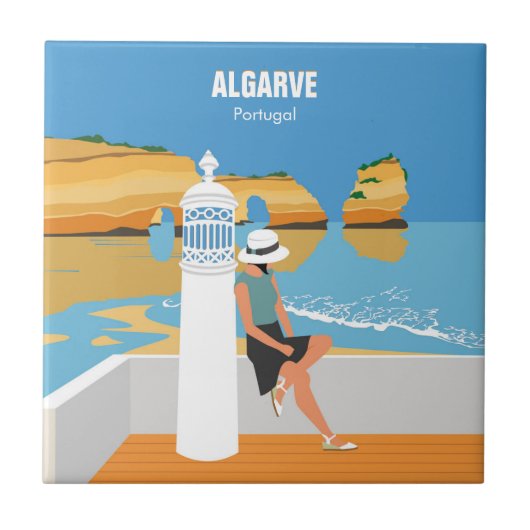 Algarve Beach Girl Reisen Vintag Fliese (Vorderseite)