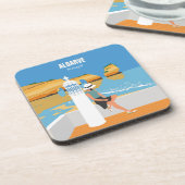 Algarve Beach Girl Reisen Vintag Getränkeuntersetzer (Linke Seite)