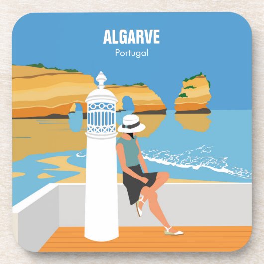 Algarve Beach Girl Reisen Vintag Getränkeuntersetzer (Vorderseite)