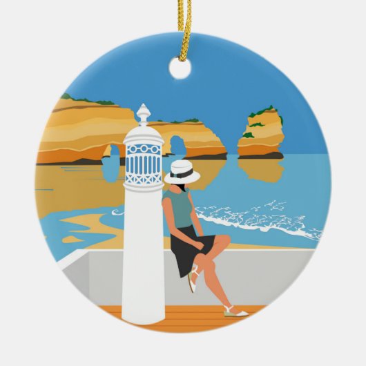 Algarve Beach Girl Reisen Vintag Keramik Ornament (Vorne)