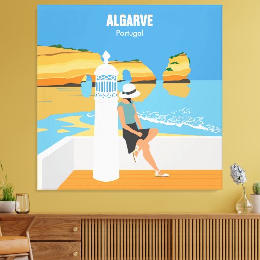 Algarve Beach Girl Reisen Vintag Leinwanddruck (Insitu (Wohnzimmer))