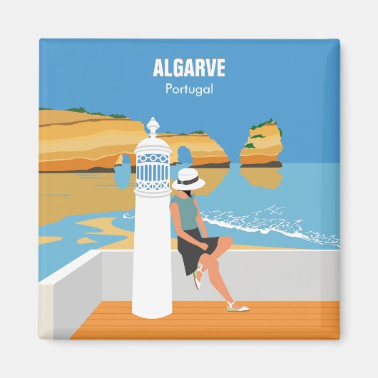 Algarve Beach Girl Reisen Vintag Magnet (Vorne)