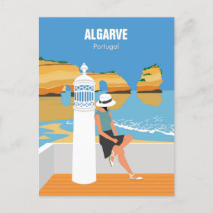 Algarve Beach Girl Reisen Vintag Postkarte
