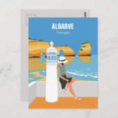 Algarve Beach Girl Reisen Vintag Postkarte (Vorne/Hinten)