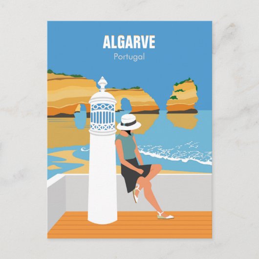 Algarve Beach Girl Reisen Vintag Postkarte (Vorderseite)