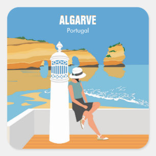 Algarve Beach Girl Reisen Vintag Quadratischer Aufkleber