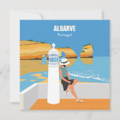 Algarve Beach Girl Reisen Vintage Karte (Vorderseite)