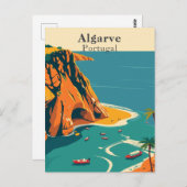 Algarve, Portugal Europäische Retro-Küstenart Postkarte (Vorne/Hinten)