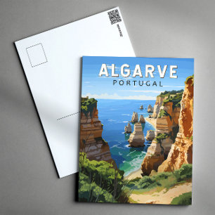 Algarve Portugal Reise Kunst Vintage Postkarte