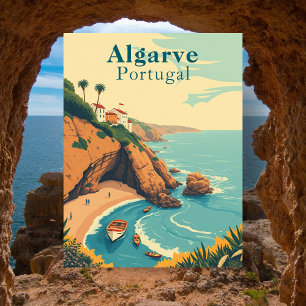 Algarve Portugal Retro Beach Travel Postkarte
