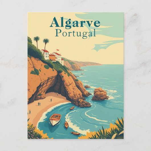 Algarve Portugal Retro Beach Travel Postkarte (Vorderseite)