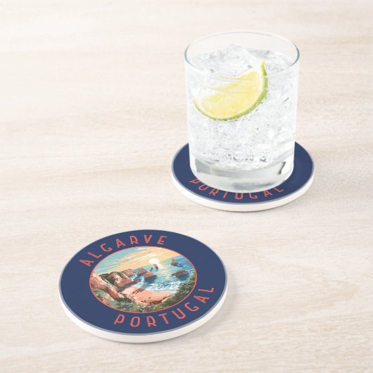 Algarve Portugal Retro-Distressed Circle Getränkeuntersetzer (Seite)
