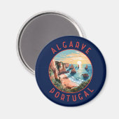 Algarve Portugal Retro-Distressed Circle Magnet (Vorderseite/Rückseite)