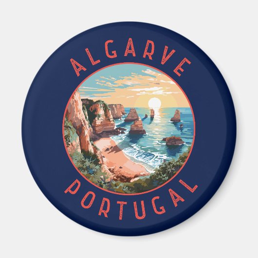 Algarve Portugal Retro-Distressed Circle Magnet (Vorne)