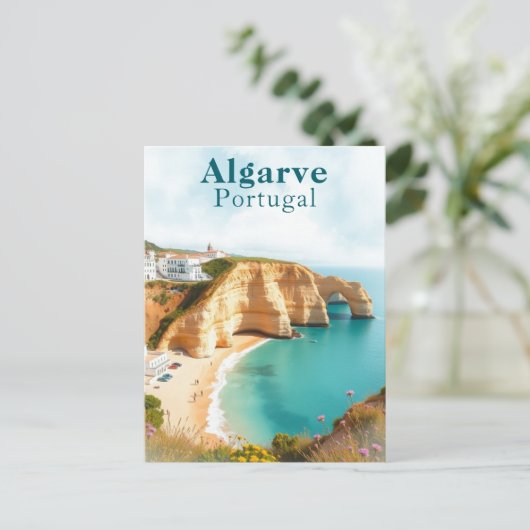 Algarve Portugal Vintage Küstenreise Postkarte (Stehend Vorderseite)